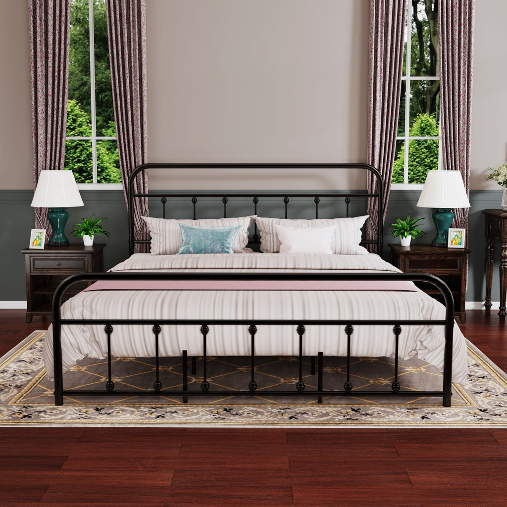 Cadre de lit plateforme en métal vintage simple Alazyhome, montage facile