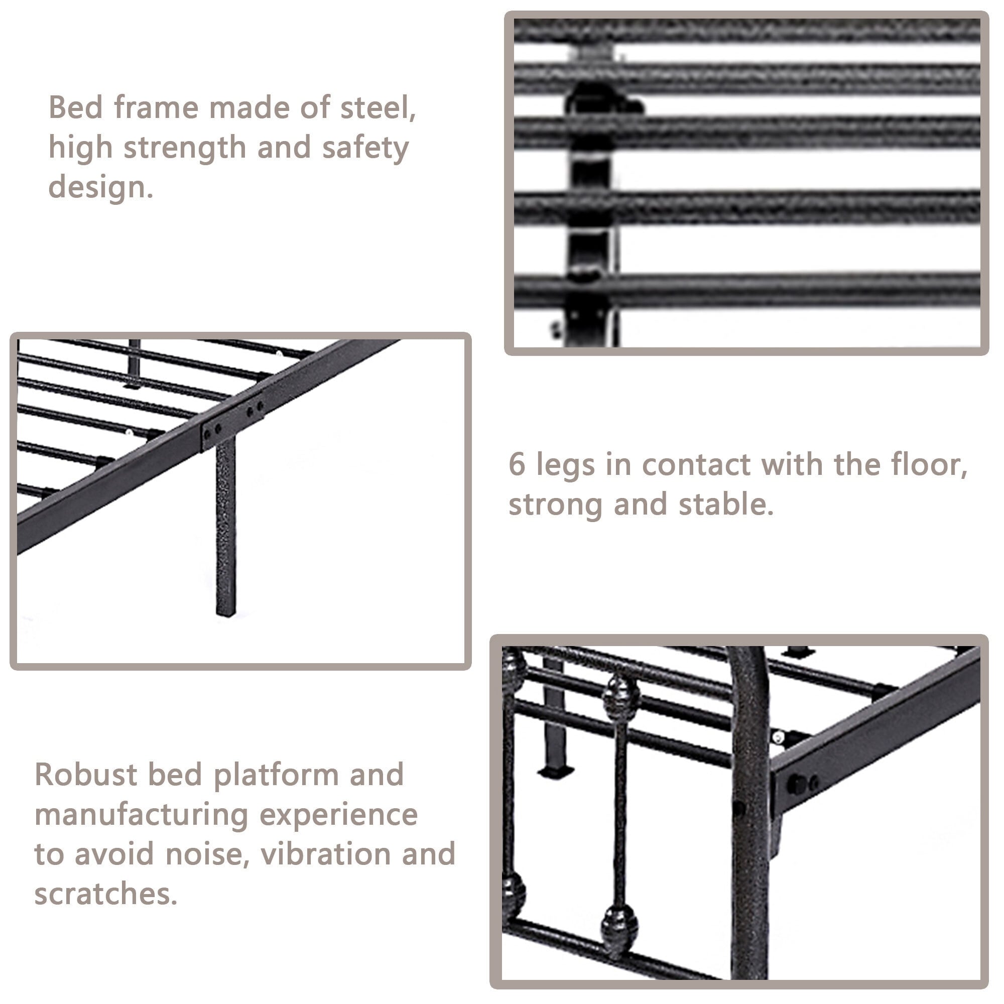 Cadre de lit plateforme en métal vintage simple Alazyhome, montage facile