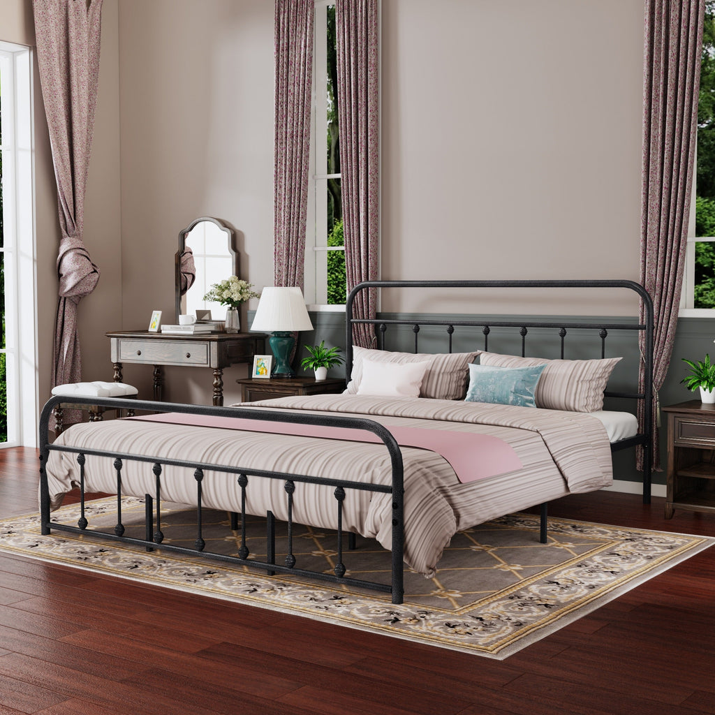 Cadre de lit plateforme en métal vintage simple Alazyhome, montage facile