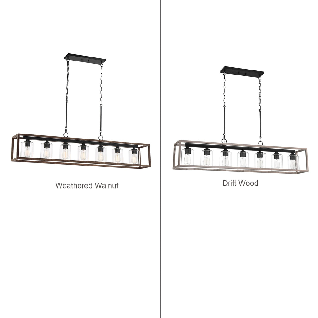 Lustre linéaire rectangulaire Allegray Farmhouse de 52 po à 7 lumières pour îlot de cuisine