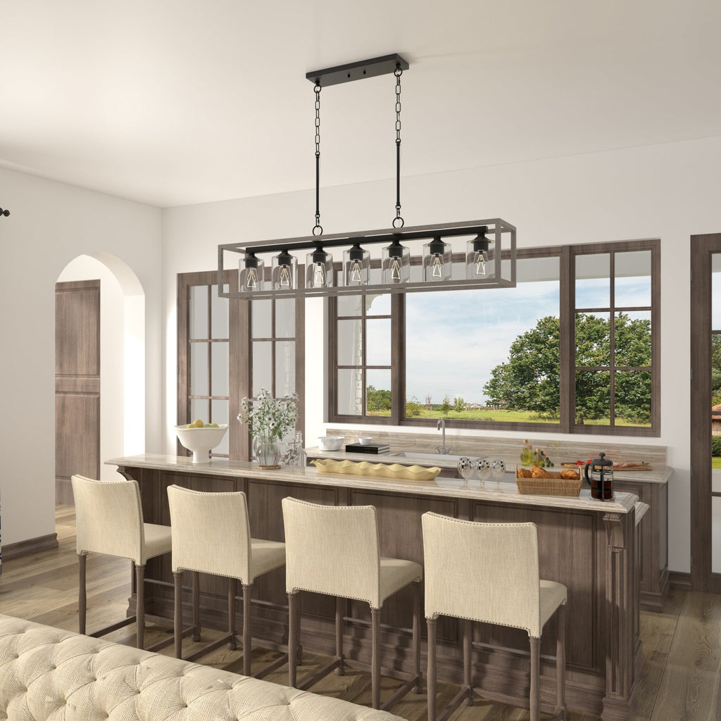 Lustre linéaire rectangulaire Allegray Farmhouse de 52 po à 7 lumières pour îlot de cuisine