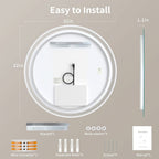 Miroir de courtoisie rond sans cadre, antibuée, éclairé par LED et à intensité variable