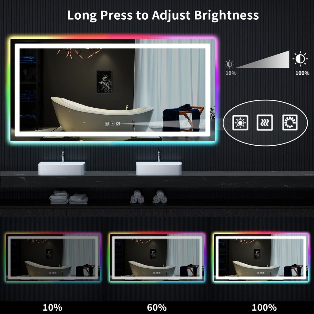 Miroir de salle de bain antibuée rétroéclairé RVB et à éclairage frontal LED
