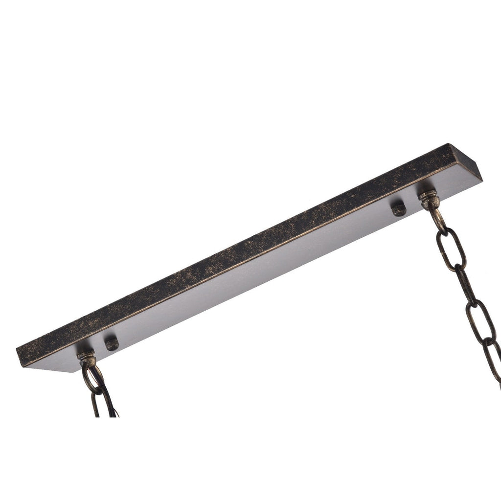 Éclairage rectangulaire pour îlot de cuisine en bronze antique à 6 lumières avec suspension en cristal - Bronze antique