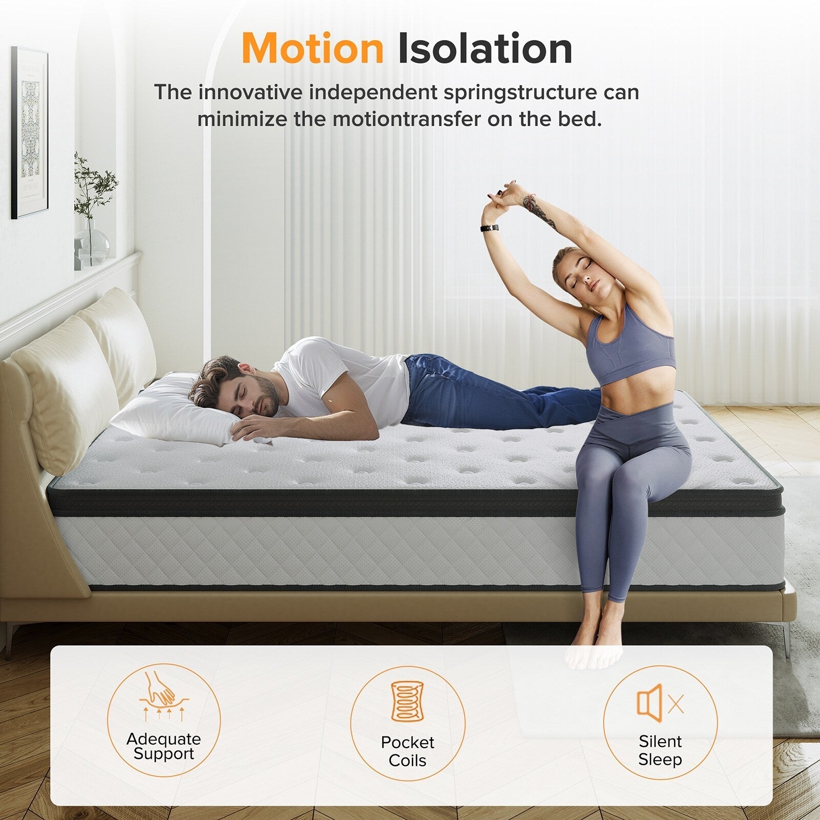 Matelas hybride ferme en mousse à mémoire de forme SweDrea de 12 po avec CertiPUR-US et Oeko-TEX, doté de ressorts renforcés.