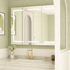 Armoire à pharmacie de salle de bain avec miroir LED antibuée 6 000 K, armoire murale blanche