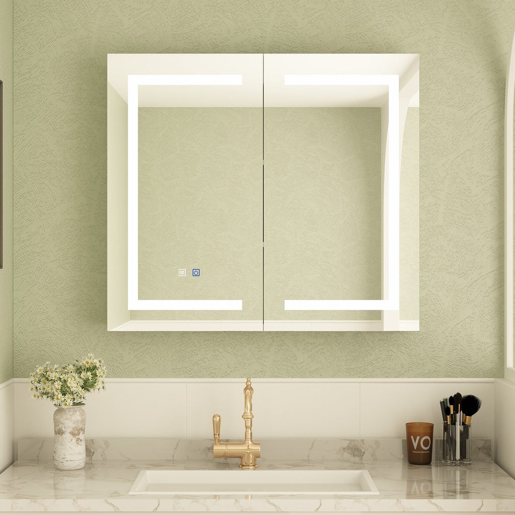Armoire à pharmacie de salle de bain avec miroir LED antibuée 6 000 K, armoire murale blanche