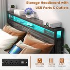 Cadre de lit plateforme en bois de style ferme avec station de charge et lumières LED
