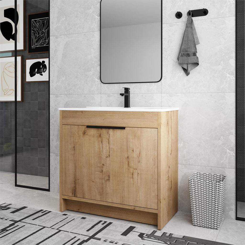 Beingnext Meuble-lavabo 24/30/36 avec porte à fermeture douce et étagère réglable