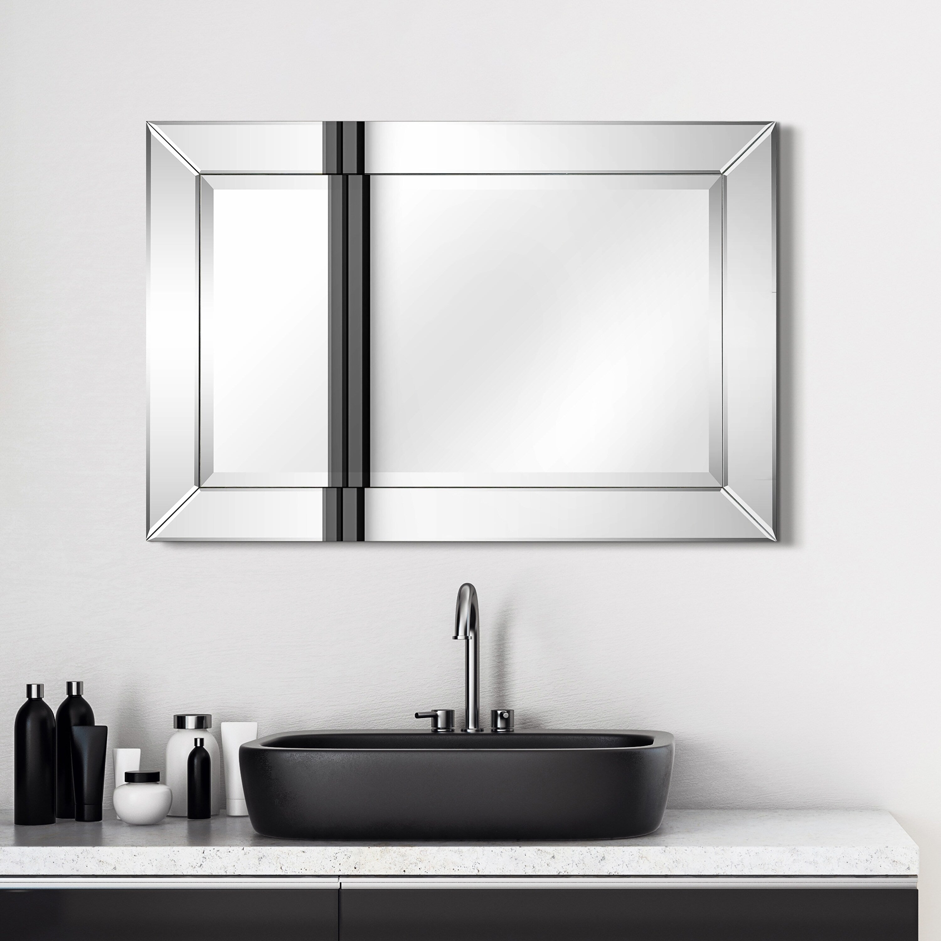 Miroir mural rectangulaire biseauté transparent HD pour salle de bain, coiffeuse et chambre à coucher, 3 tailles