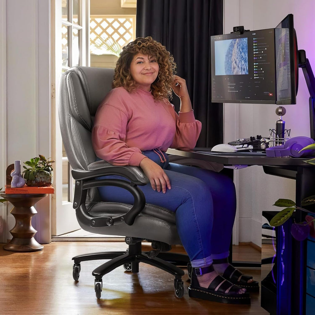 Chaise de bureau exécutive Bossin Big and Tall, chaise ergonomique à support lombaire réglable de 500 lb avec dossier haut en cuir PU pour ordinateur