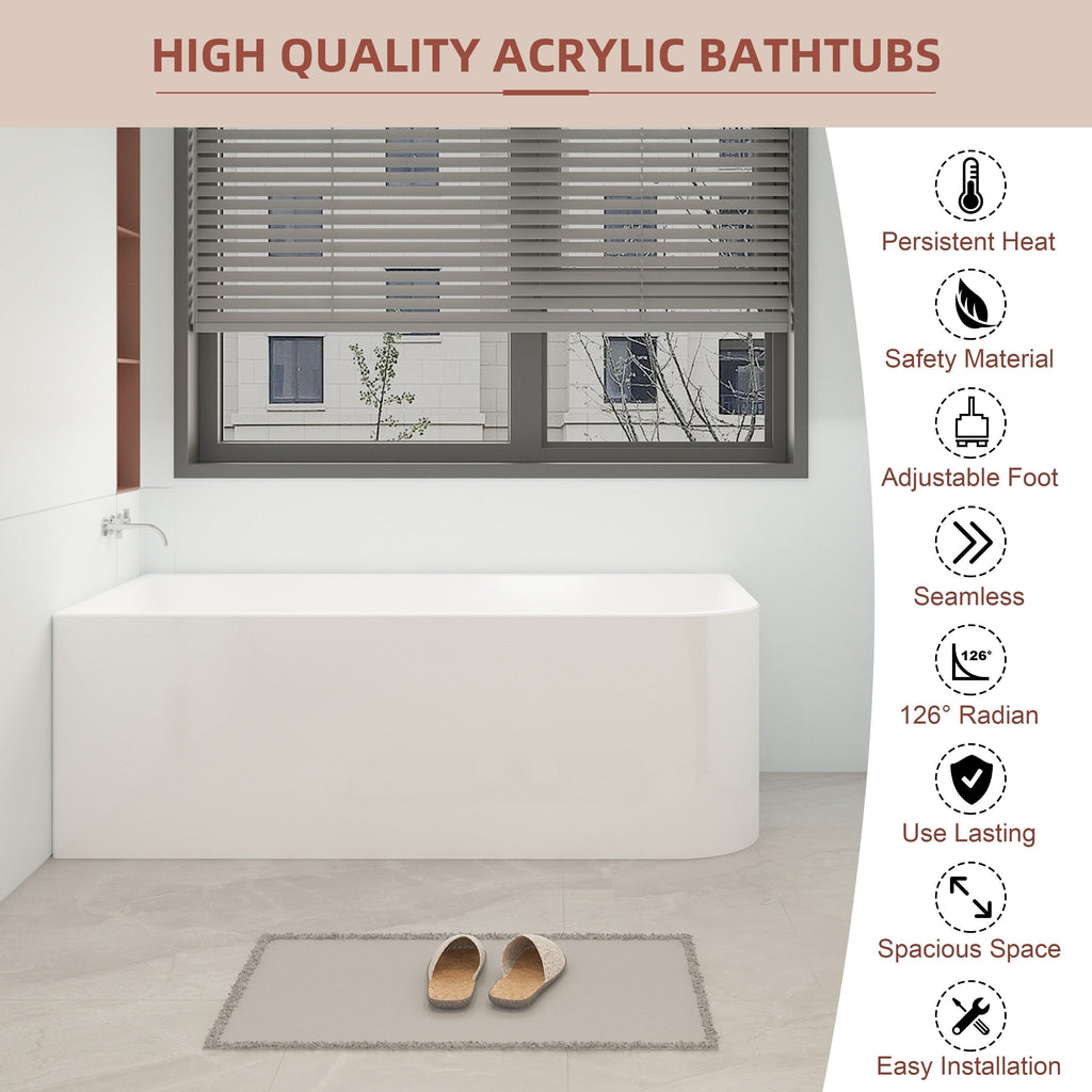 Baignoires autoportantes en acrylique CB HOME 59''/67'', baignoires simples contre le mur, trop-plein gauche/droite