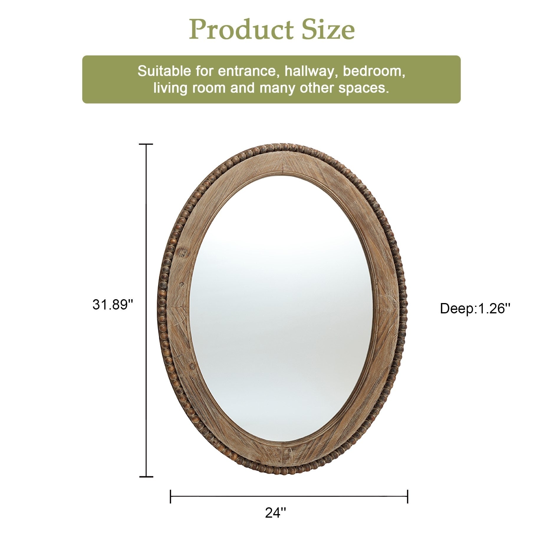 Miroir mural ovale de 81 cm avec cadre en bois Cameo, miroir mural de salle de bain - 31,89 H x 24 L x 1,26 P