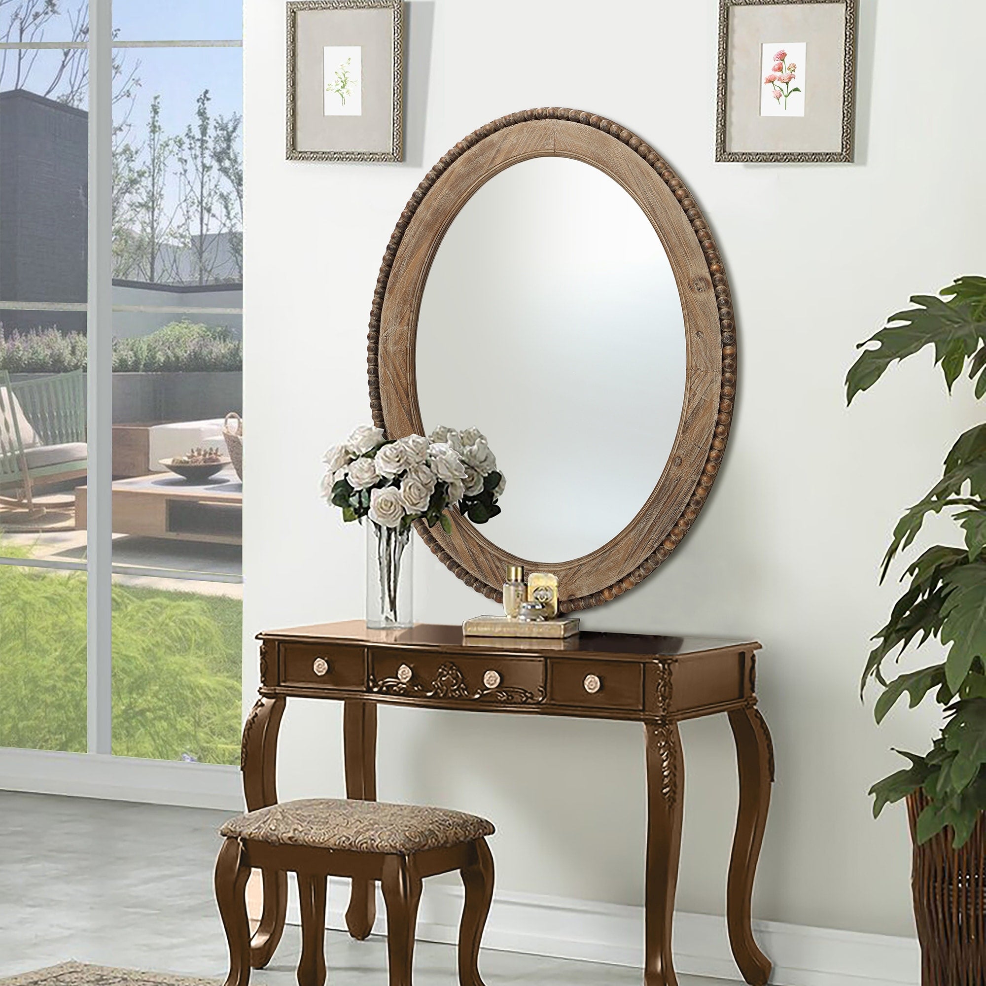 Miroir mural ovale de 81 cm avec cadre en bois Cameo, miroir mural de salle de bain - 31,89 H x 24 L x 1,26 P