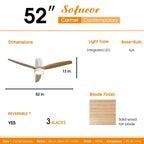 Ventilateur de plafond encastré de style campagnard de 52 pouces avec éclairage et télécommande, moteur CC réversible