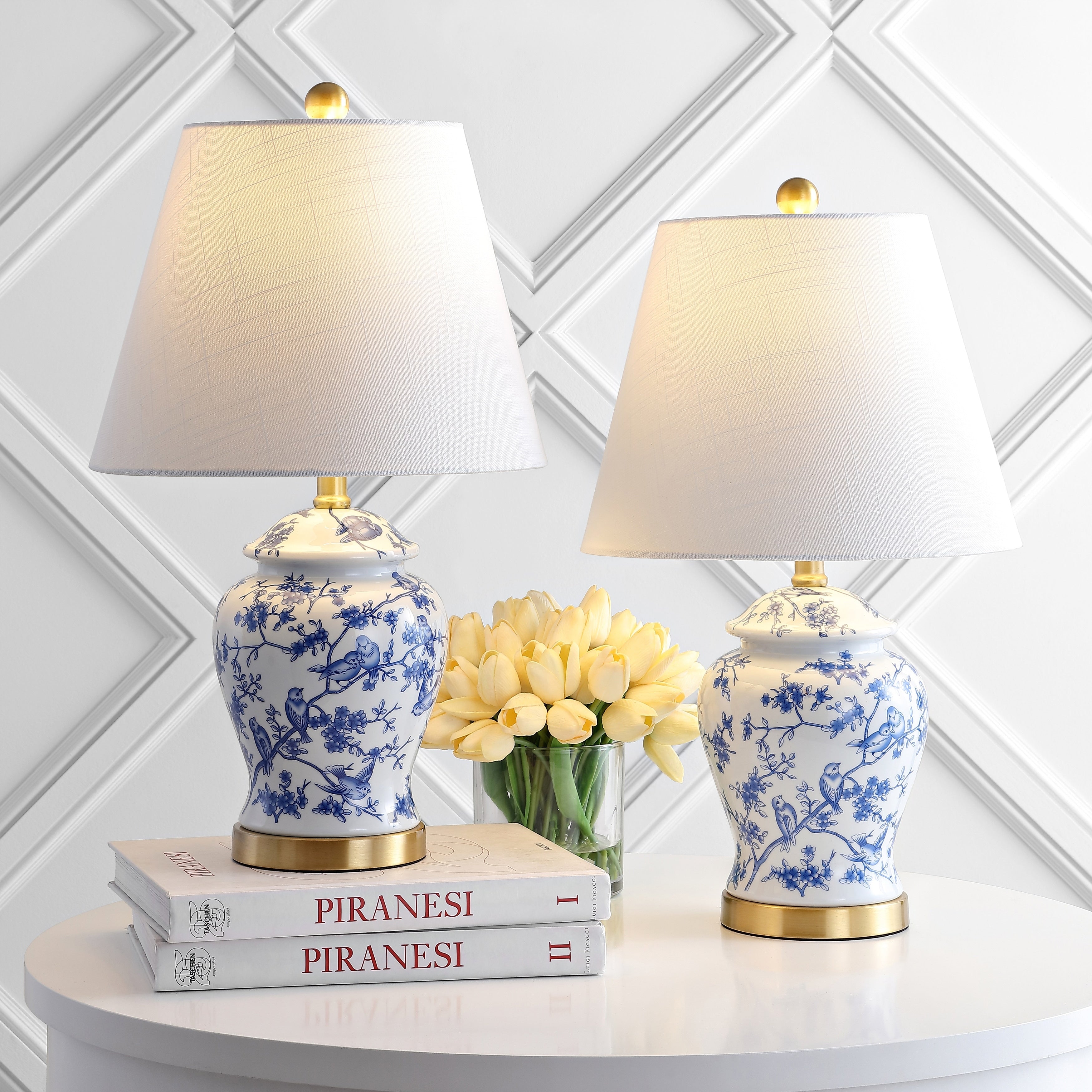 Lampe de table Choi 22 Chinoiserie, bleu/blanc (lot de 2) par JONATHAN Y