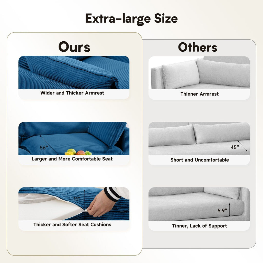 Canapé sectionnel en velours côtelé avec poufs amovibles et coussins ultra-doux pour salon et chambre