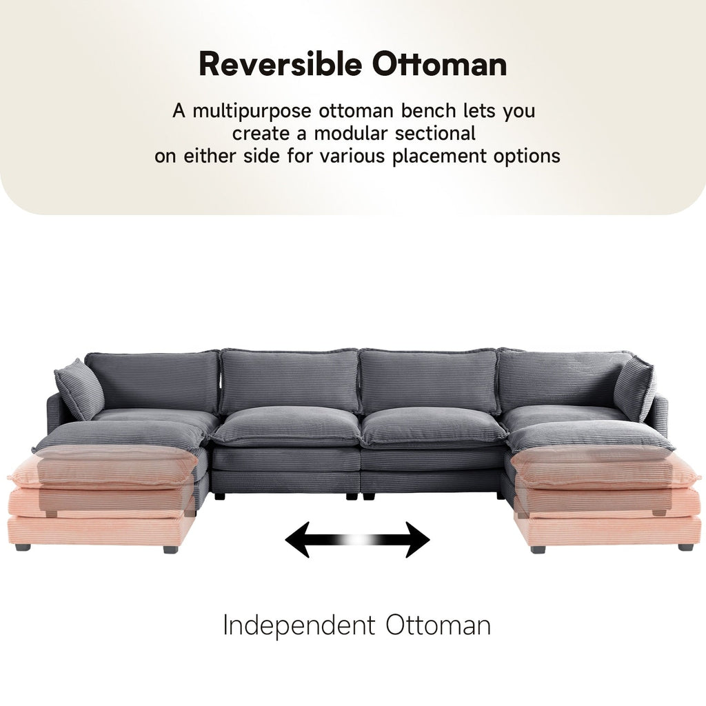 Canapé sectionnel en velours côtelé avec poufs amovibles et coussins ultra-doux pour salon et chambre
