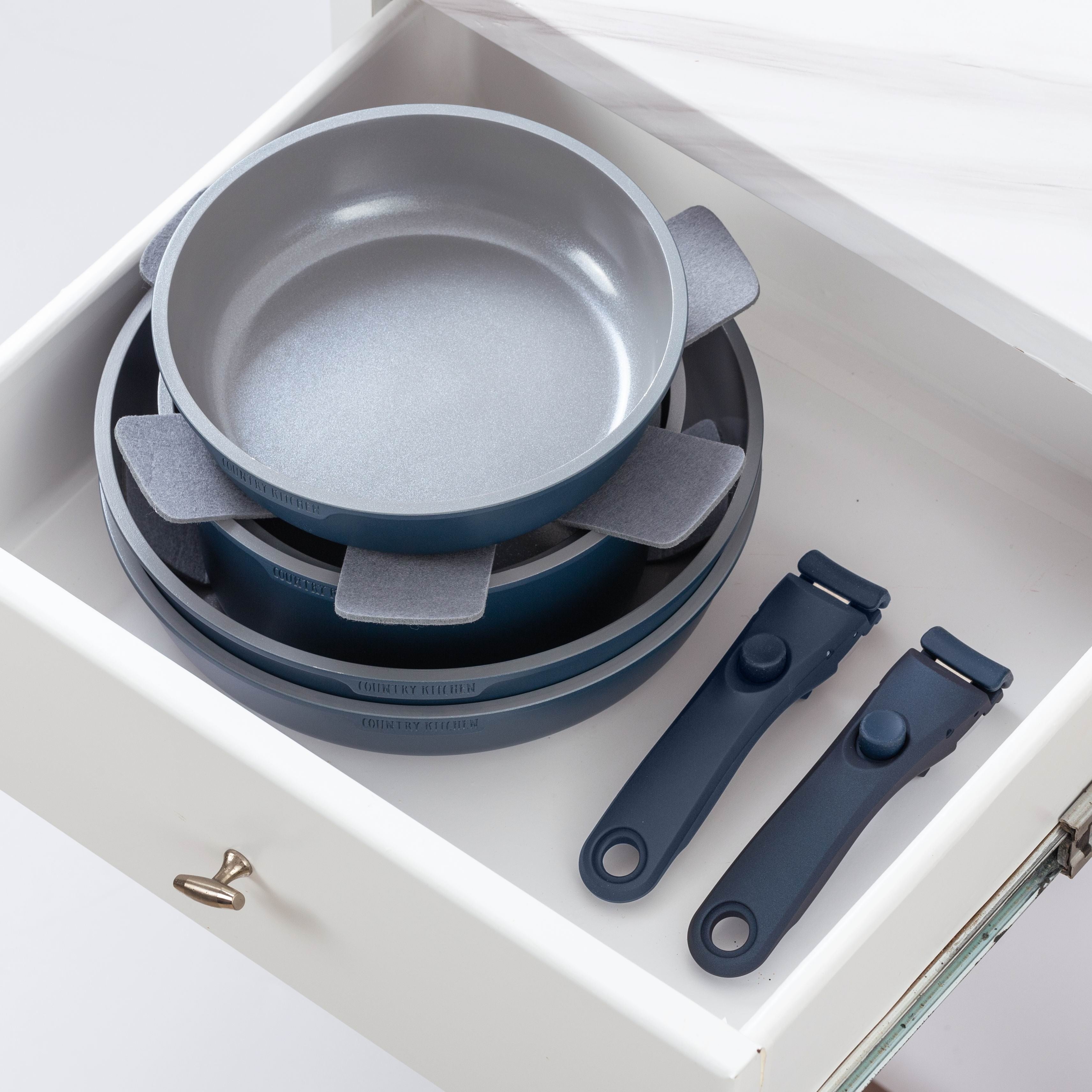 Batterie de cuisine Country Kitchen 16 pièces pour camping-car, en céramique avec poignée amovible, compatible avec le four