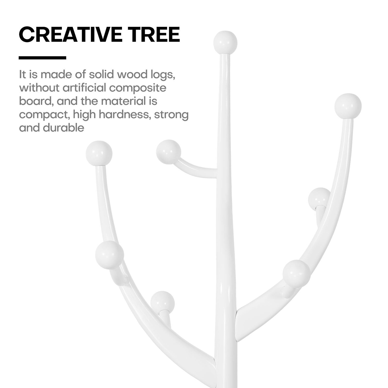 Porte-manteau autoportant en bois d'hévéa avec 8 crochets - 24,5 L x 70,87 H