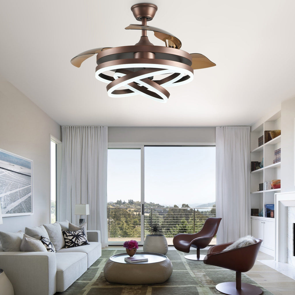 Ventilateur de plafond rétractable Cusp Barn 42 avec lumières et télécommande DIY Forme Fandelier Moderne Silencieux Moteur CC Plafonnier LED