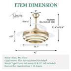 Ventilateur de plafond rétractable Cusp Barn 42 avec lumières et télécommande DIY Forme Fandelier Moderne Silencieux Moteur CC Plafonnier LED