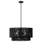 Lustre tambour en rotin noir à 4 lumières Cynthia - 22 po de largeur