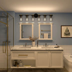 Applique murale de salle de bain Decatur à 6 lumières, style ferme moderne, noir/doré, certifiée UL