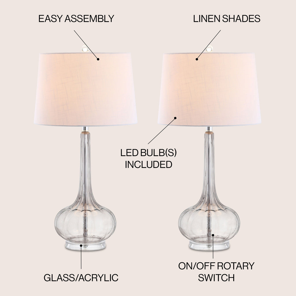 Lampe de table à LED Diamante 28,5 en verre, forme goutte d'eau, rose (lot de 2) par JONATHAN Y