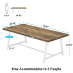 Table à manger rectangulaire en bois pour 8 personnes, 180 cm