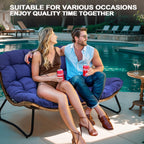 Fauteuil Papasan double avec coussin, rotin PE toutes saisons et cadre en métal pour intérieur et extérieur