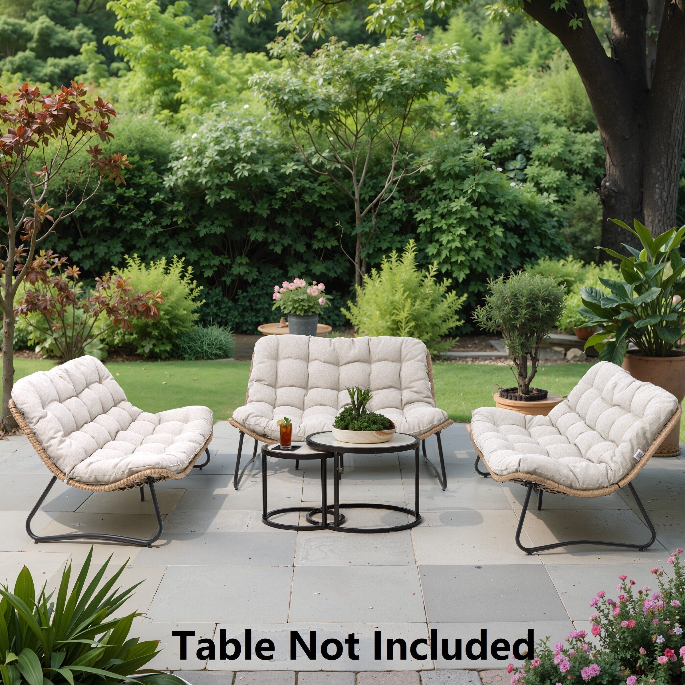 Fauteuil Papasan double avec coussin, rotin PE toutes saisons et cadre en métal pour intérieur et extérieur