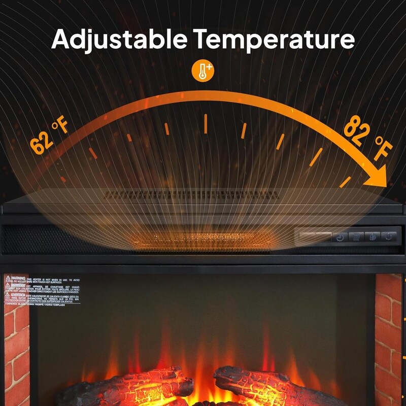 Foyer électrique encastrable avec chauffage réglable, luminosité, minuterie et protection contre la surchauffe, 1 400 W, homologué CSA