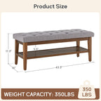 Banc à chaussures d'entrée, banc de rangement en tissu et bois massif, banc rembourré de 43 pouces pour salon et chambres