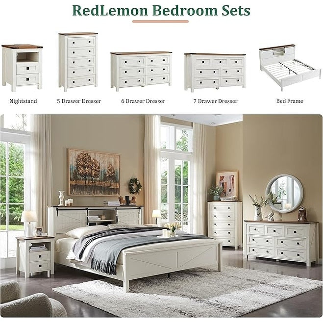 Commode haute en bois à 5 tiroirs de style ferme, commode pour chambre à coucher