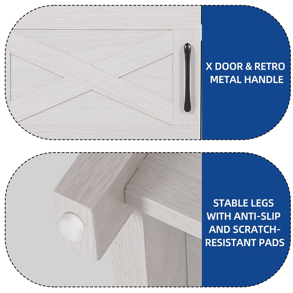 Meuble TV Farmhouse pouvant accueillir jusqu'à 65 téléviseurs avec portes et étagères ouvertes Console multimédia Prise de courant