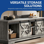 Meuble TV Farmhouse pouvant accueillir jusqu'à 65 téléviseurs avec portes et étagères ouvertes Console multimédia Prise de courant