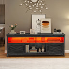 Meuble TV Farmhouse pouvant accueillir jusqu'à 65 téléviseurs avec portes et étagères ouvertes Console multimédia Prise de courant