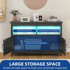 Meuble TV Farmhouse pouvant accueillir jusqu'à 65 téléviseurs avec portes et étagères ouvertes Console multimédia Prise de courant