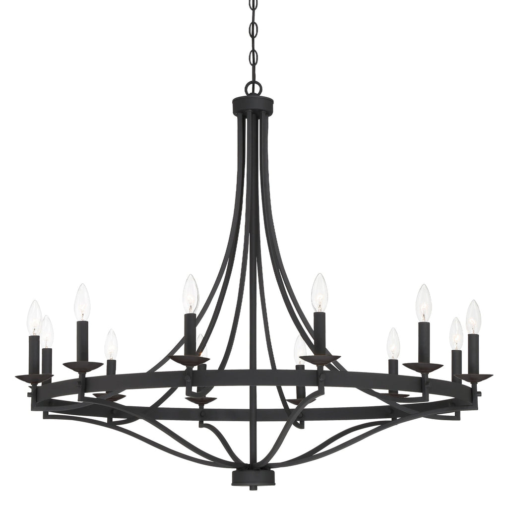 Lustre Empire à 12 lumières de style ferme moderne Fidenza avec roue de chariot et UL - D40'' * H135''