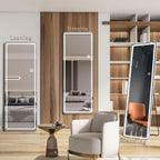 Miroir de sol avec éclairage LED, miroir pleine longueur 64 x 21 avec support, miroir suspendu, miroir mural, miroir intégral