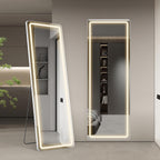 Miroir de sol avec éclairage LED, miroir pleine longueur 64 x 21 avec support, miroir suspendu, miroir mural, miroir intégral