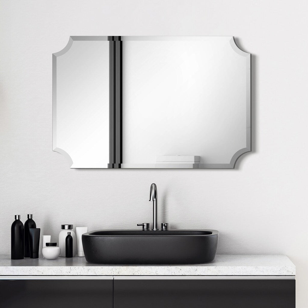 Miroir mural biseauté festonné rectangulaire sans cadre, pour salle de bain, coiffeuse, chambre à coucher, 1 bord biseauté - Transparent