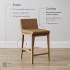 Tabouret de bar moderne Gracie, chaise rembourrée en boucle et pieds en bois brossé