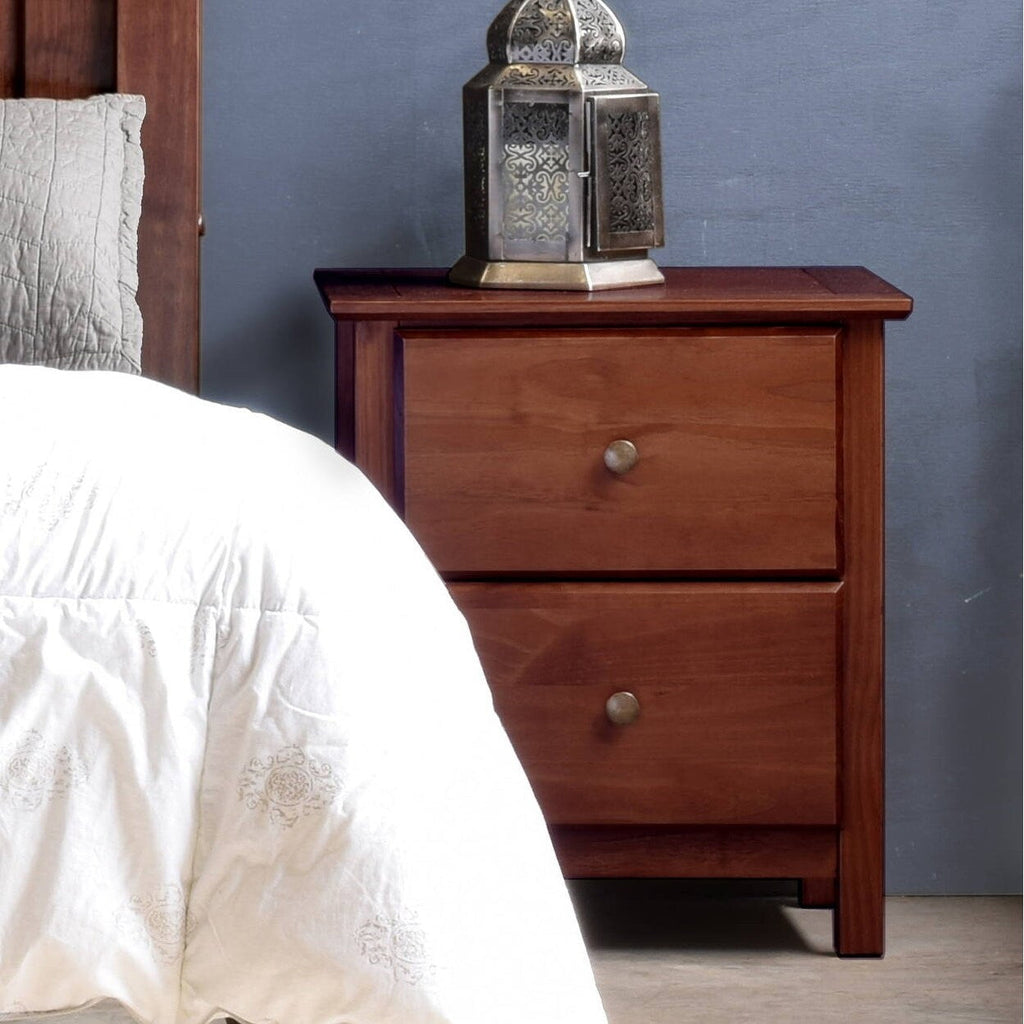 Table de chevet en bois massif à 2 tiroirs de style Shaker en bois de grain