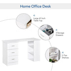 Bureau d'ordinateur moderne HOMCOM 47, bibliothèque, table d'écriture, poste de travail avec 3 tiroirs et étagère de rangement - Blanc