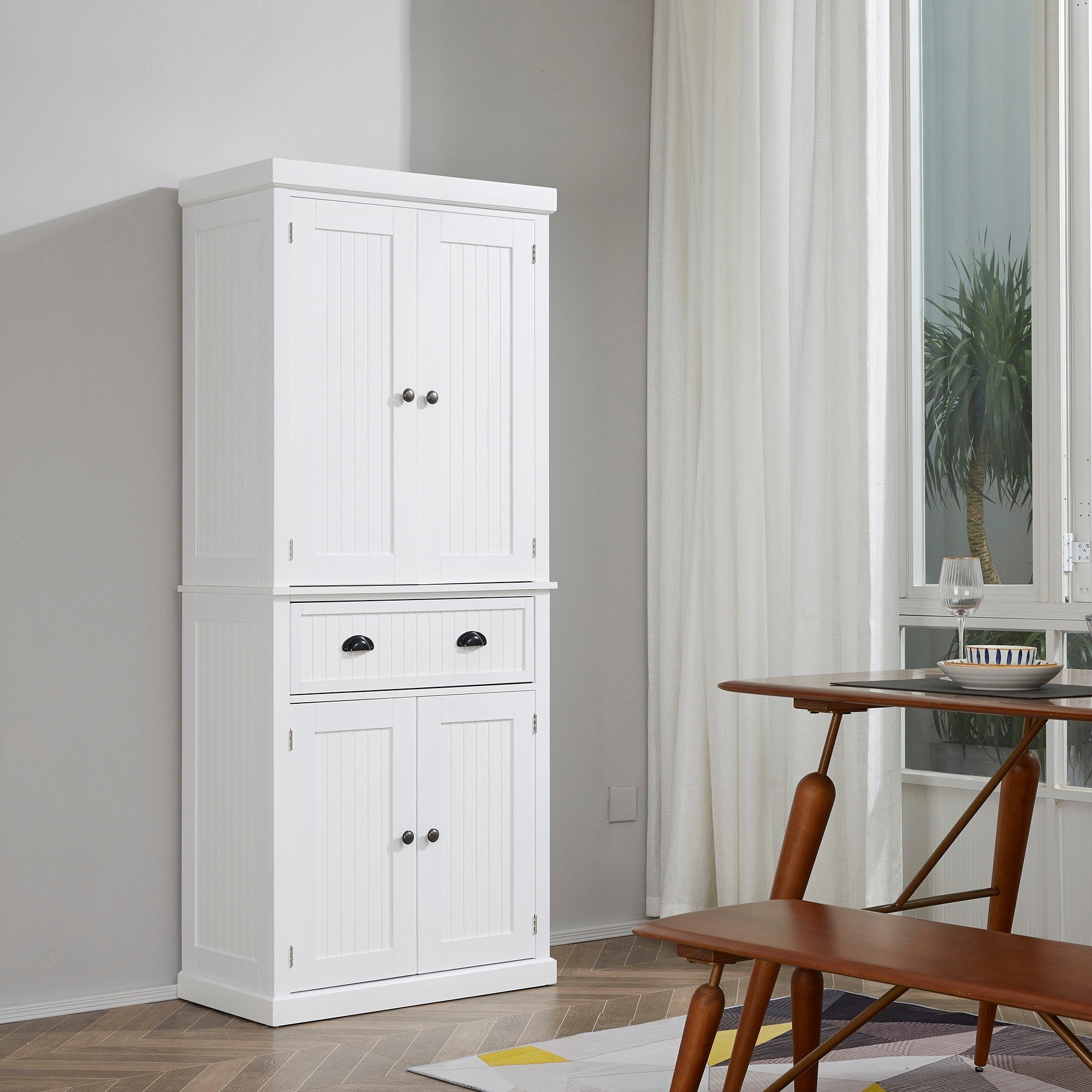 HOMCOM 72 Armoire de cuisine indépendante traditionnelle avec portes et 3 étagères réglables, blanc