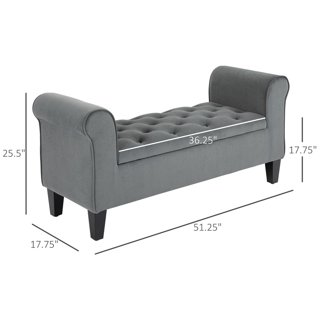 Banc ottoman de rangement capitonné à boutons HOMCOM, banc de lit rembourré avec accoudoirs roulés pour chambre, salon ou couloir