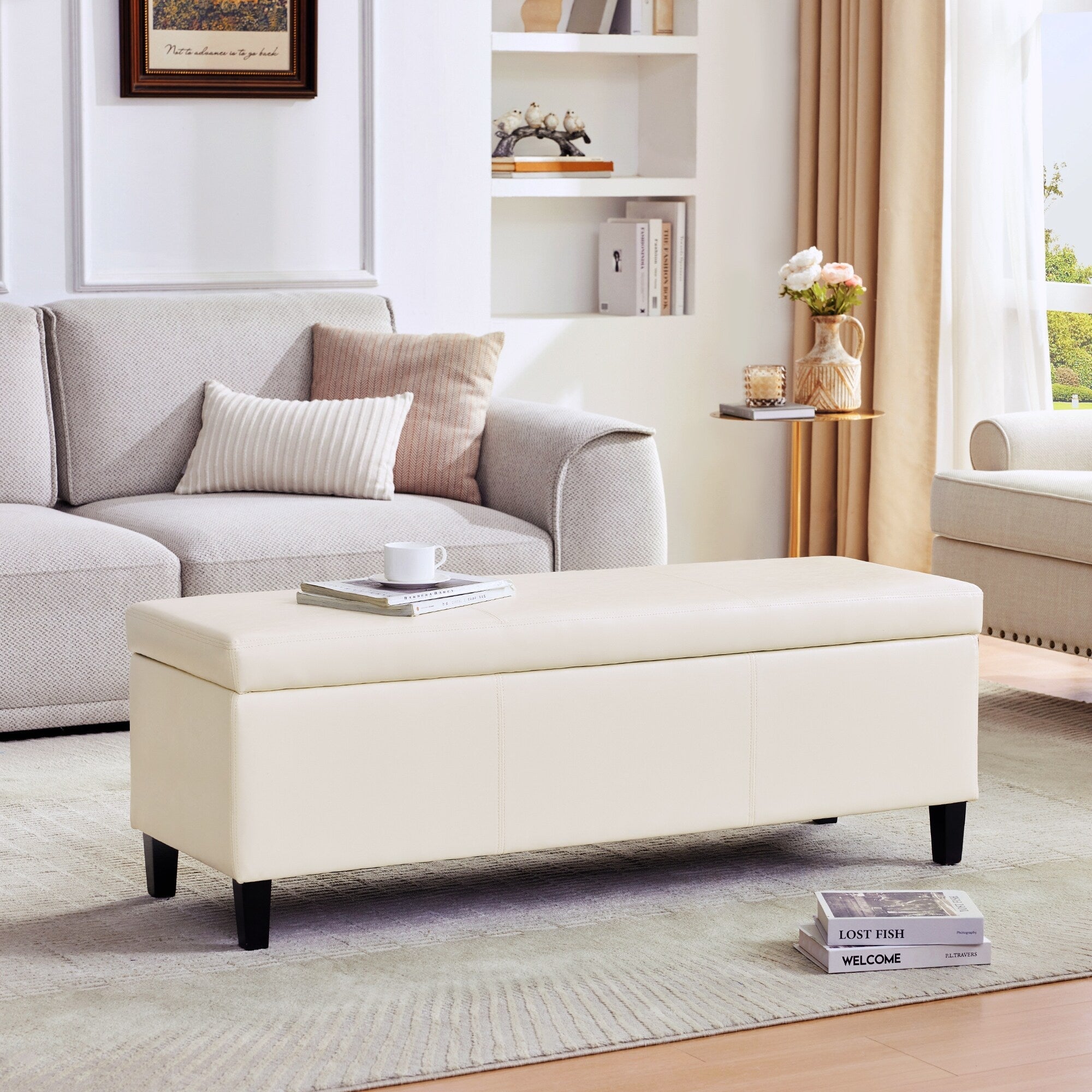 Pouf de rangement rectangulaire rembourré 50,3 x 17,50 x 18 po - Similicuir