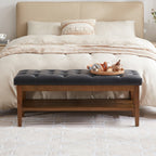 Banc à chaussures d'entrée, banc de rangement en tissu et bois massif, banc rembourré de 43 pouces pour salon et chambres